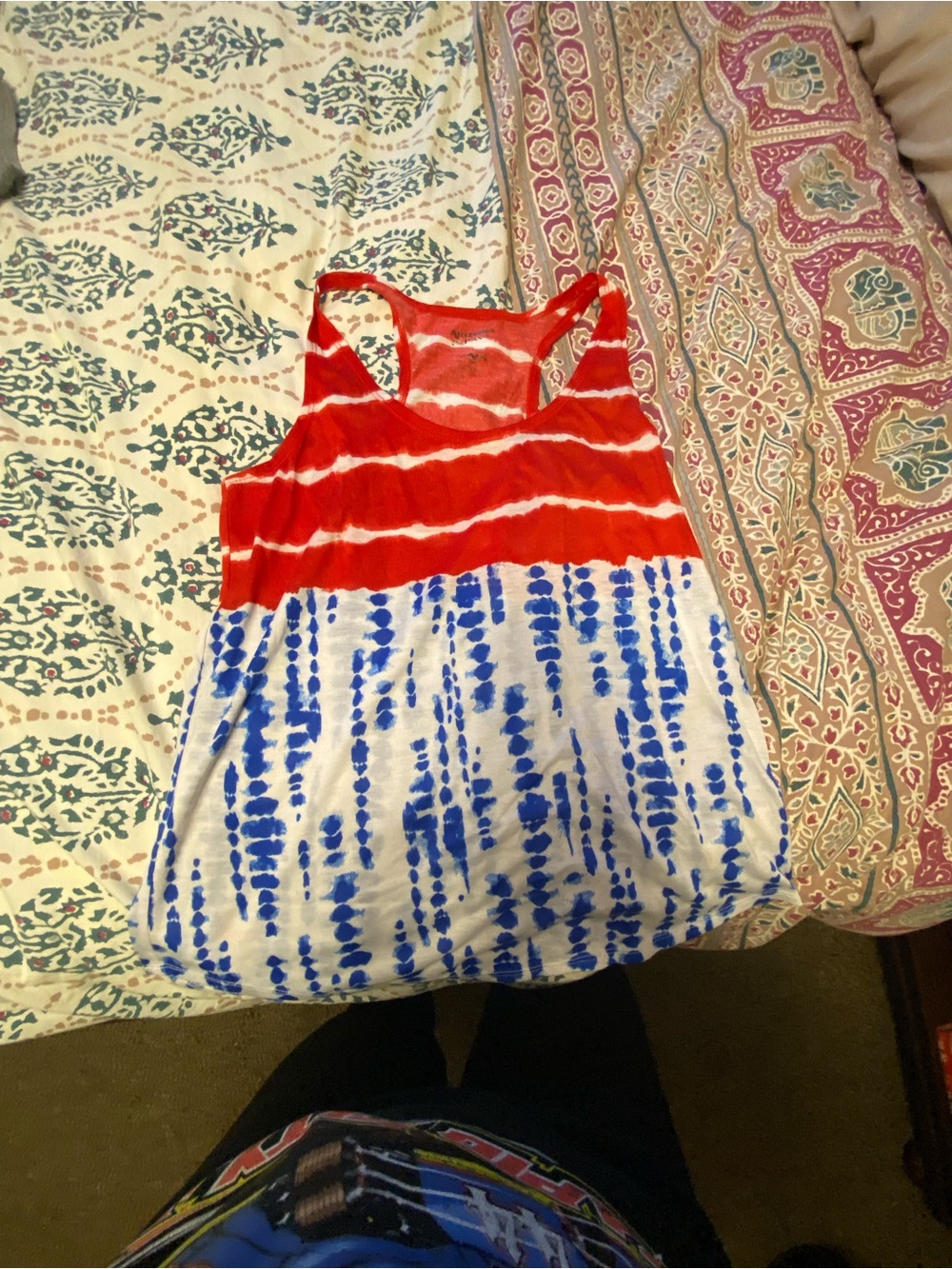 Arizona Jean Company Red and Blue Tie-Dye Racerback Tank